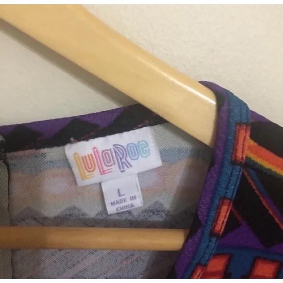 Lularoe Amelia zip back dress colorful print with colorblock hem L - Picture 3 of 3